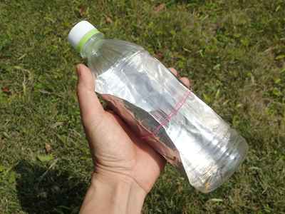 OD缶用の遮熱板は小型なのでペットボトルに巻きつけても収納できる