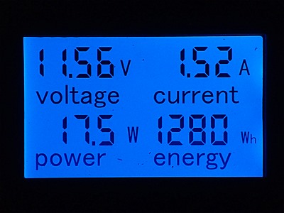 最終的にバッテリーは電圧降下で11.56Vまで下がった